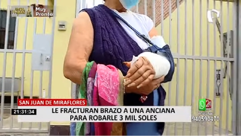 SJM: Ladrón fractura brazo a anciana tras tumbarla al piso por robarle sus pertenencias