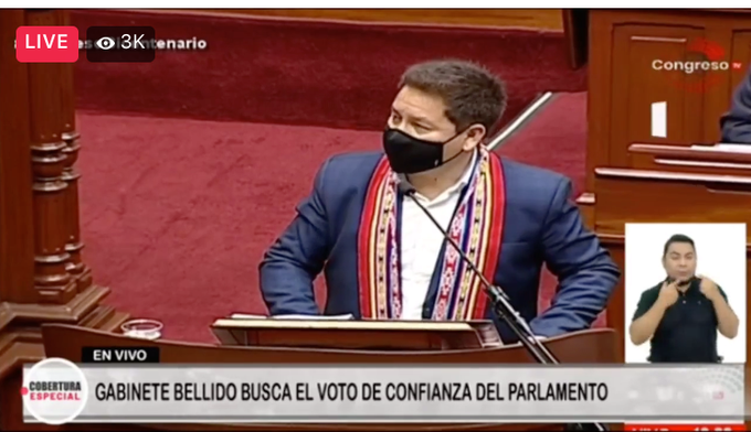 Bellido expone en quechua en el Congreso, pero le llamaron la atención